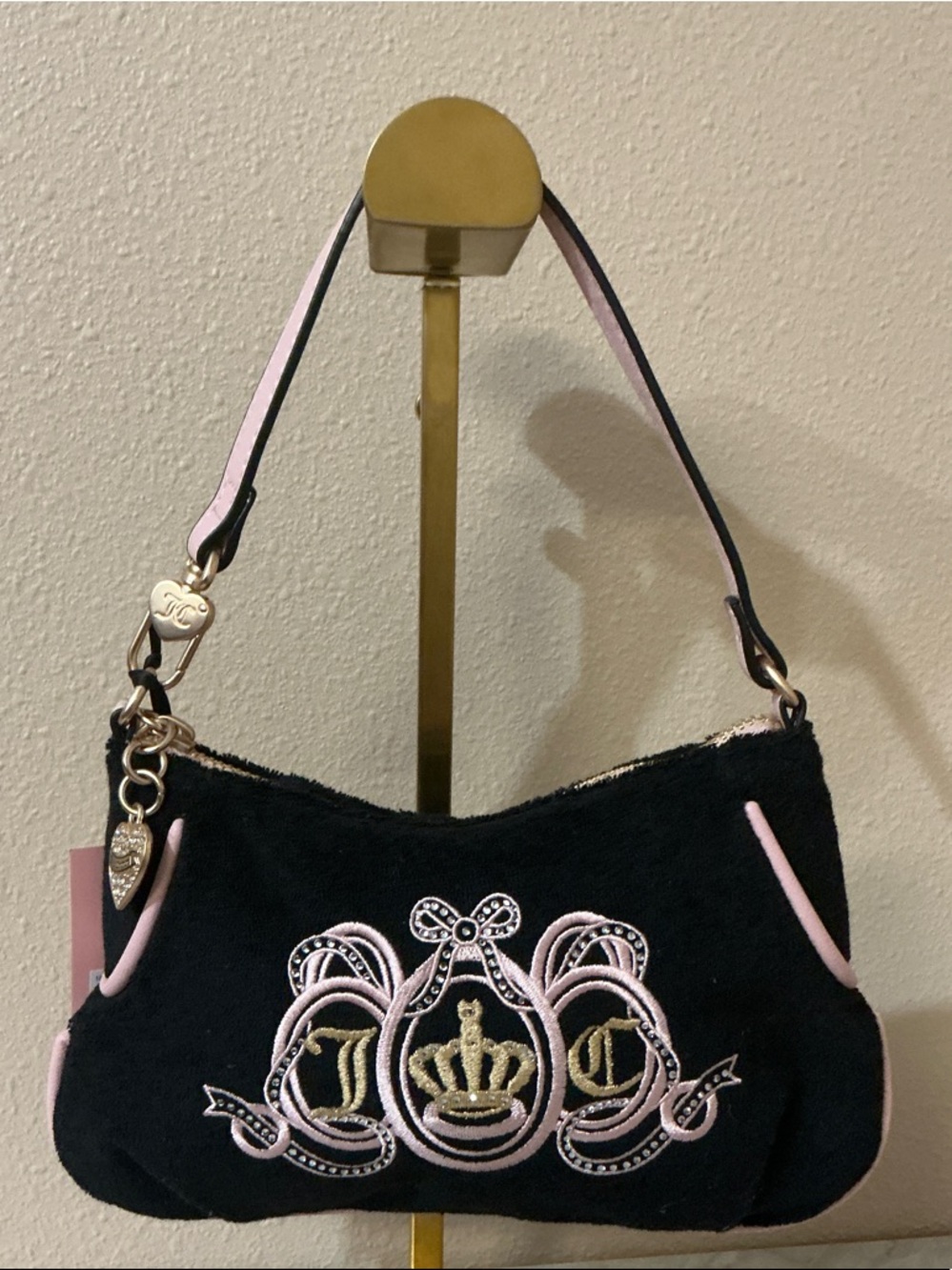 Juicy Couture Black and Pink Embroidered HandBag
